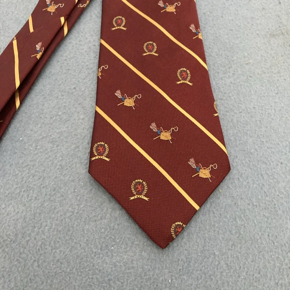 Tommy Hilfiger Maroon w/Gold Striped Fly Fishing Supplies &‎ Logo Men's Silk Tie